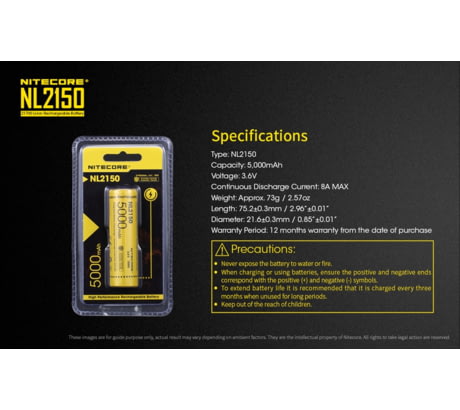 NL2150 batterie 21700 lithium 5000mAh rechargeable–NITECORE BELUX